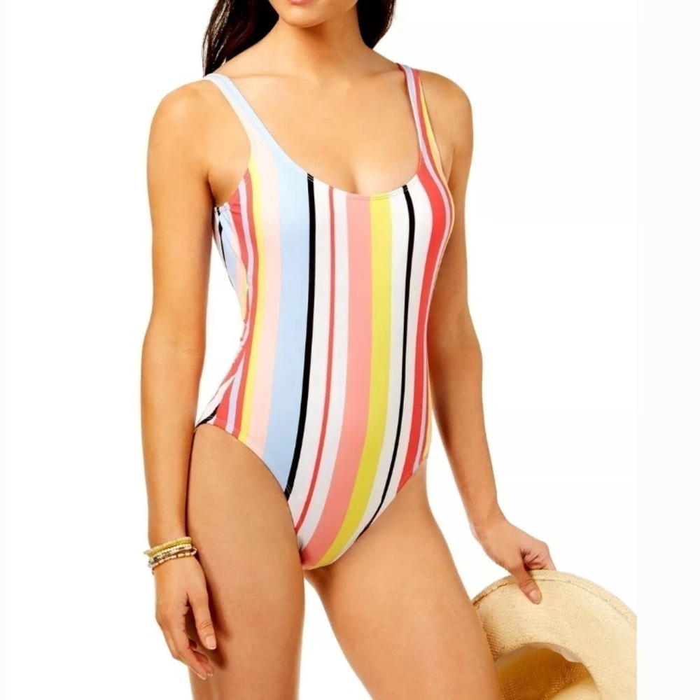 BAR III Stripe High Leg Cheeky One Piece Swimsuit